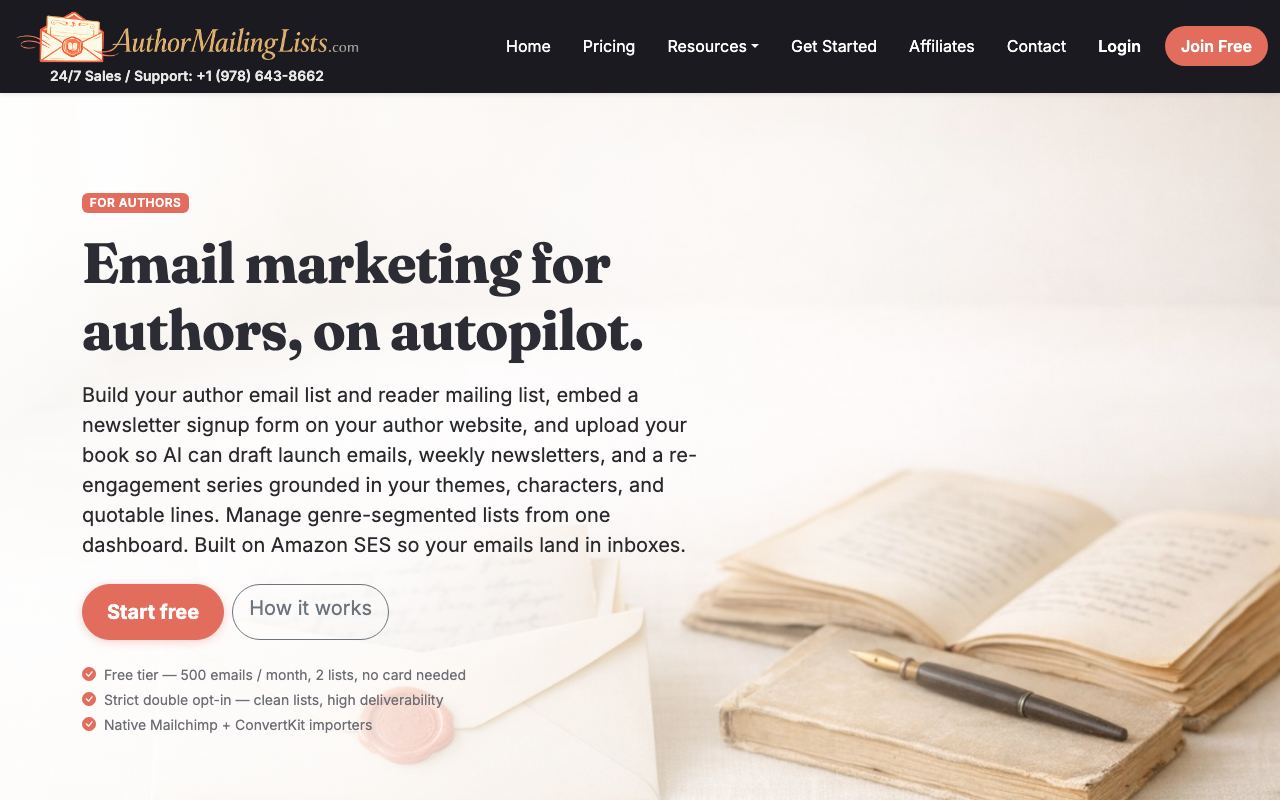 authormailinglists.com homepage