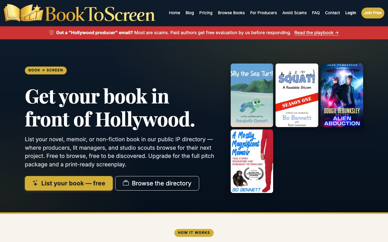 booktoscreen.pro homepage