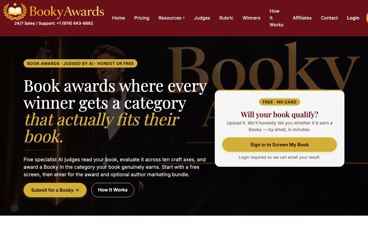 bookyawards.com homepage