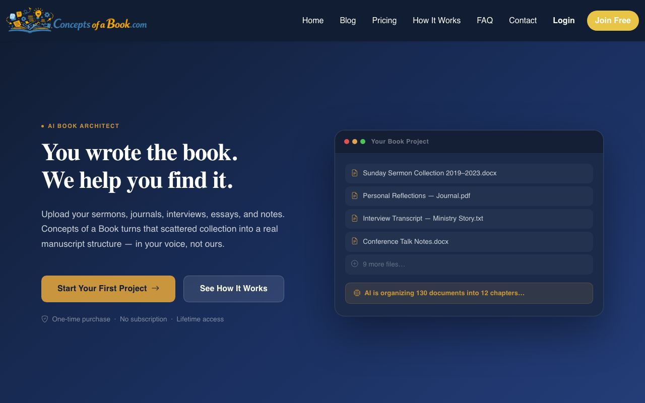 conceptsofabook.com homepage