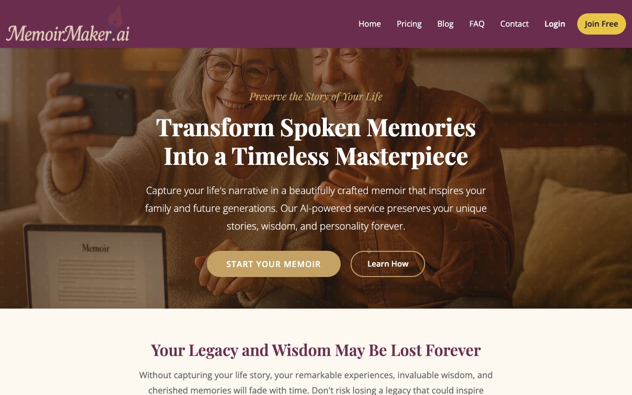 memoirmaker.ai homepage