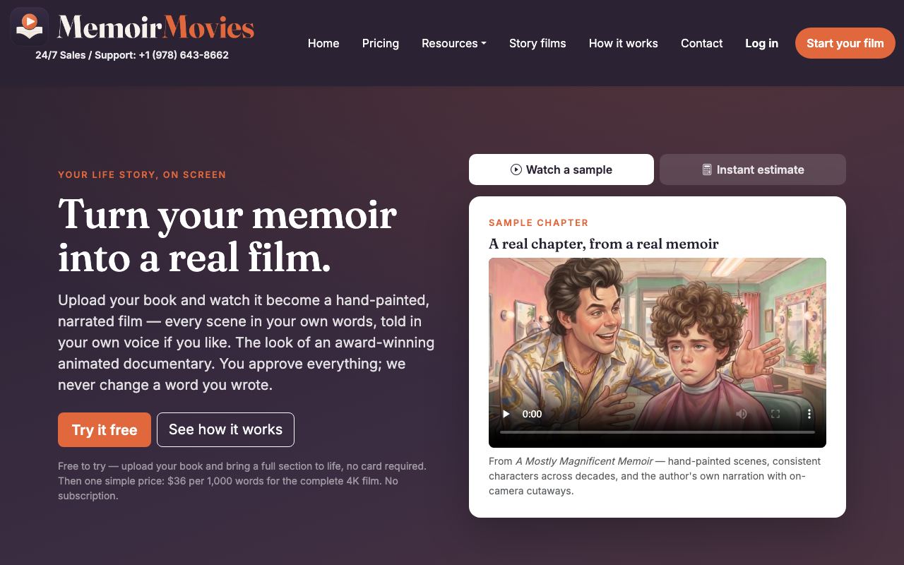 memoirmovies.com homepage