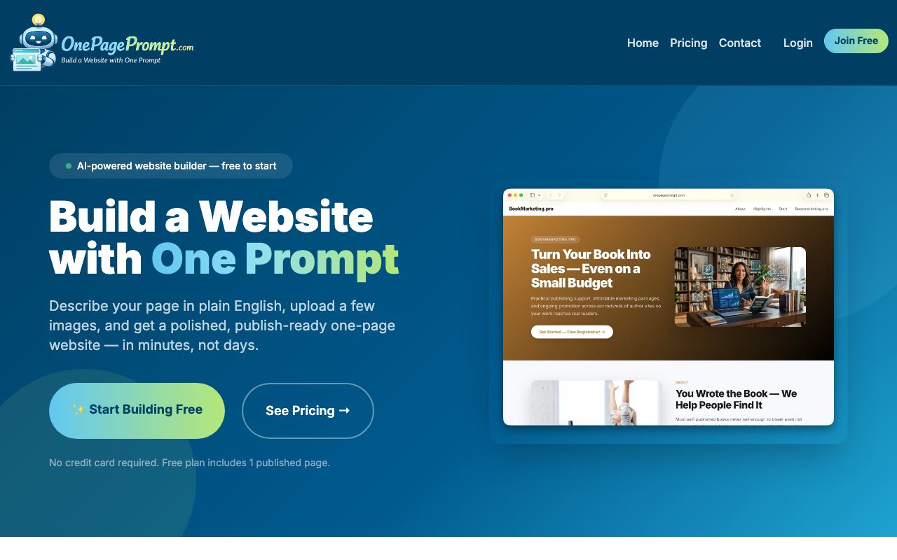 onepageprompt.com homepage