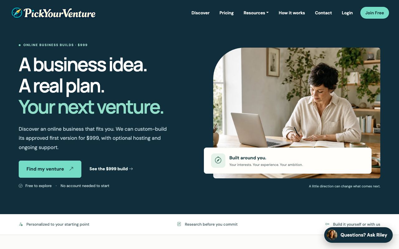 pickyourventure.com homepage