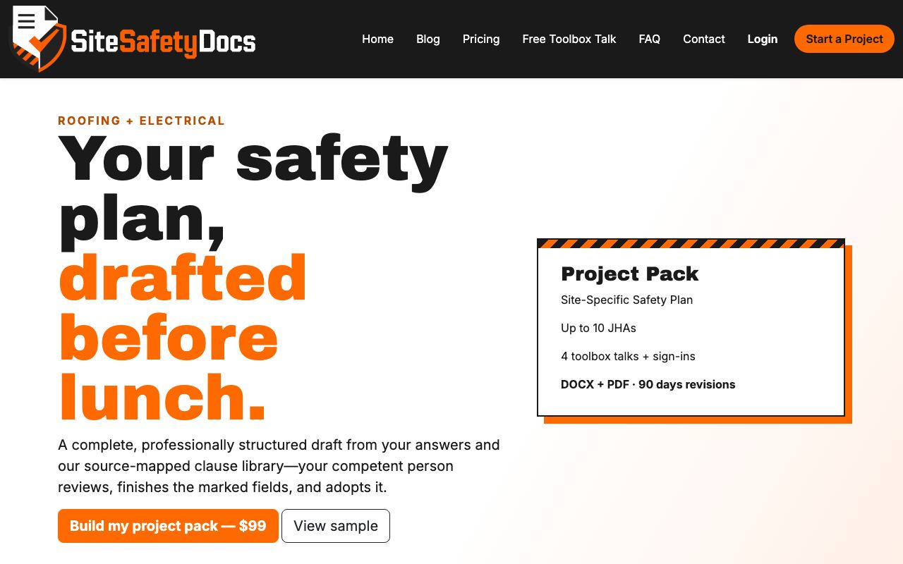 sitesafetydocs.com homepage